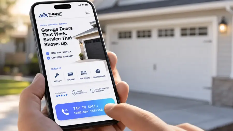 Garage door website: tap-to-call