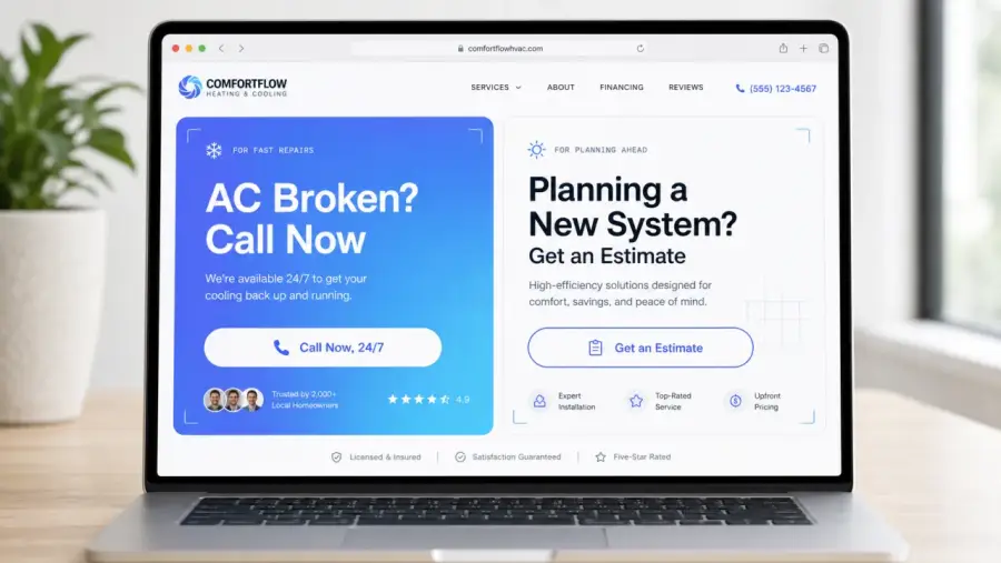 HVAC website: two-track hero