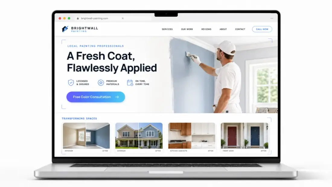 Painting company website shown in a laptop browser