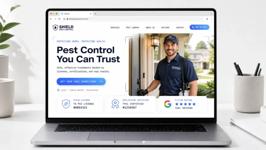 Pest control website: license & trust