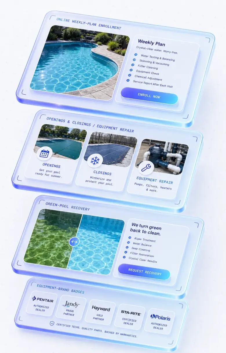 Isometric stack of pool service website layers