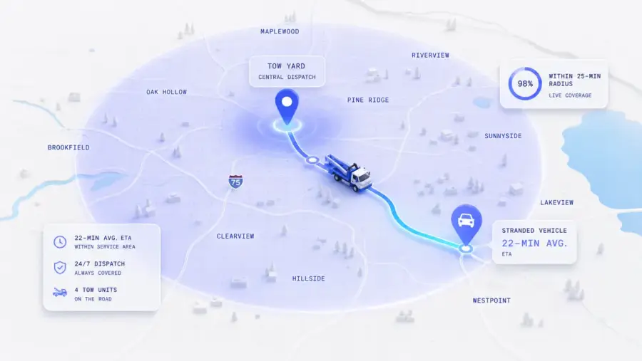 Towing website: dispatch map
