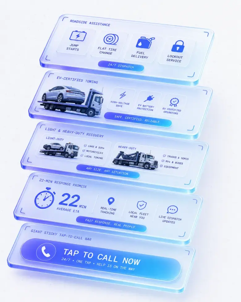 Isometric stack of towing website layers