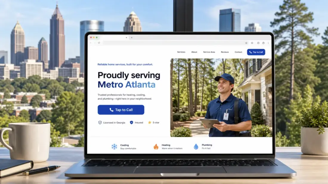 Atlanta local-business website shown in a laptop browser