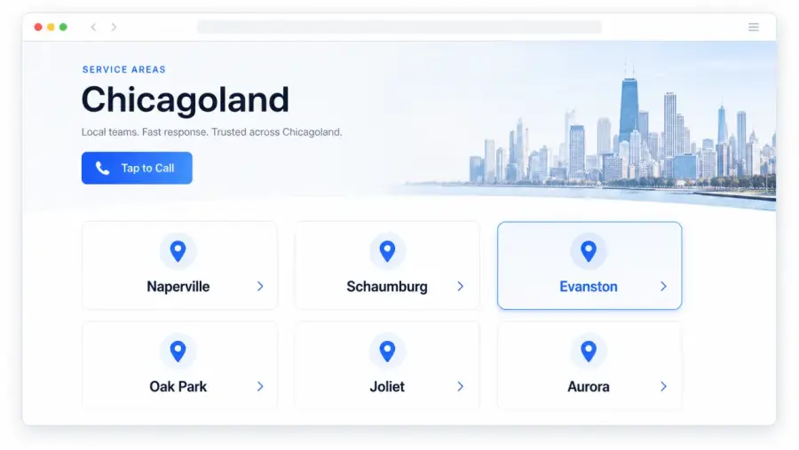 Service areas for a Chicago local business website