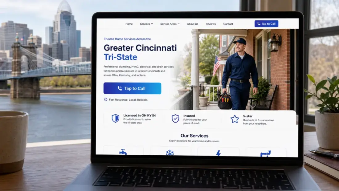 Cincinnati local-business website shown in a laptop browser