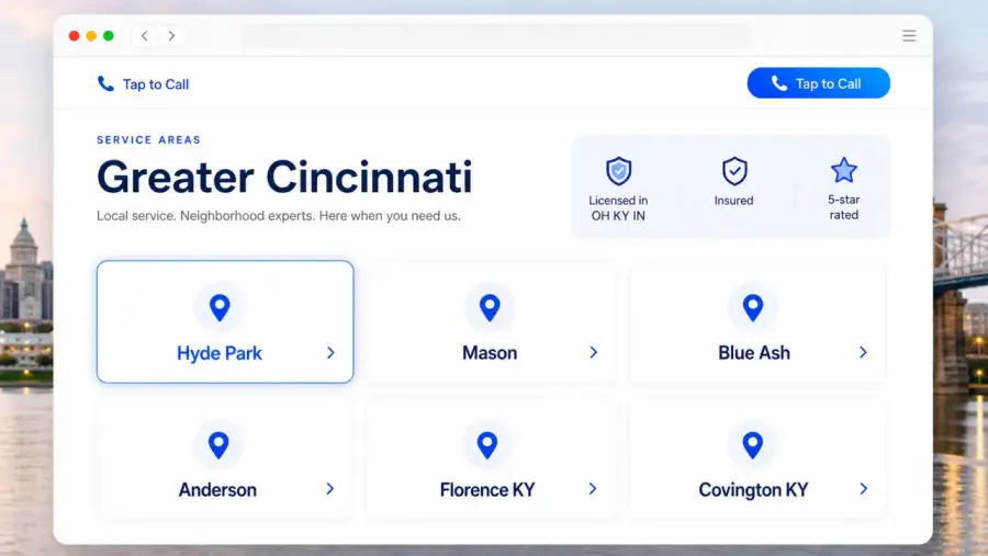 Service areas for a Cincinnati local business website