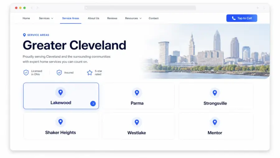 Service areas for a Cleveland local business website