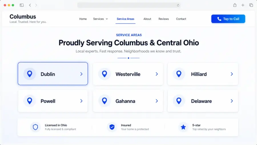 Service areas for a Columbus local business website