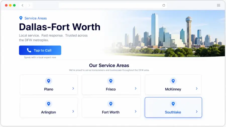 Service areas for a Dallas local business website