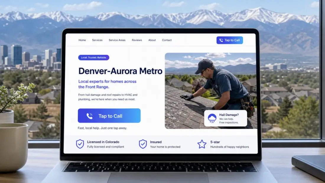 Denver local-business website shown in a laptop browser