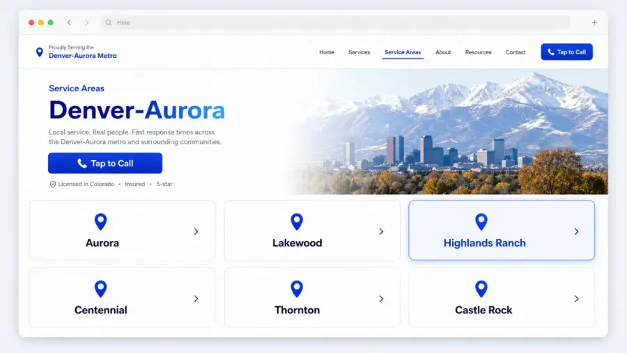 Service areas for a Denver local business website