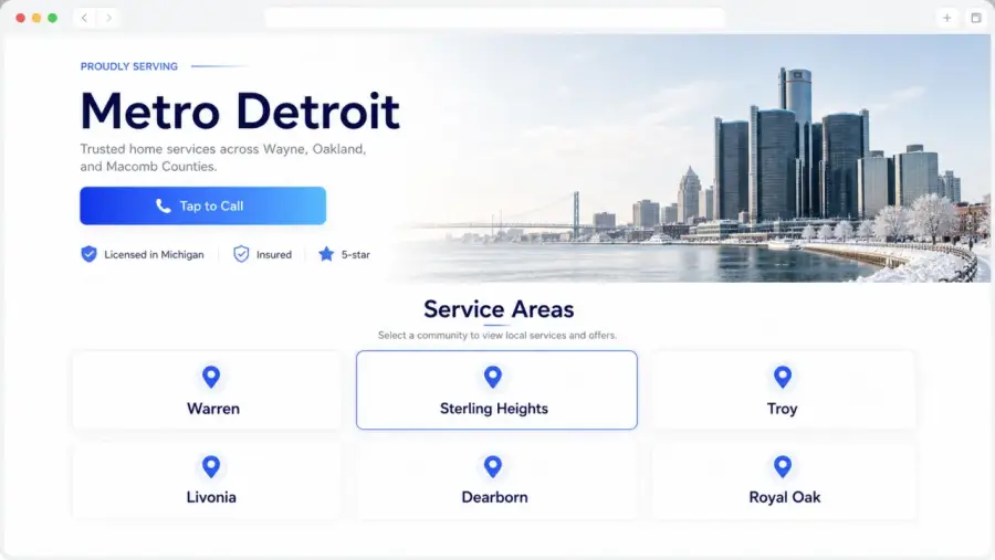Service areas for a Detroit local business website