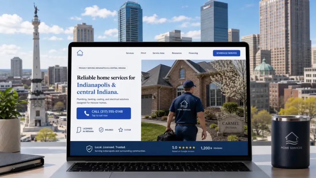 Indianapolis local-business website shown in a laptop browser