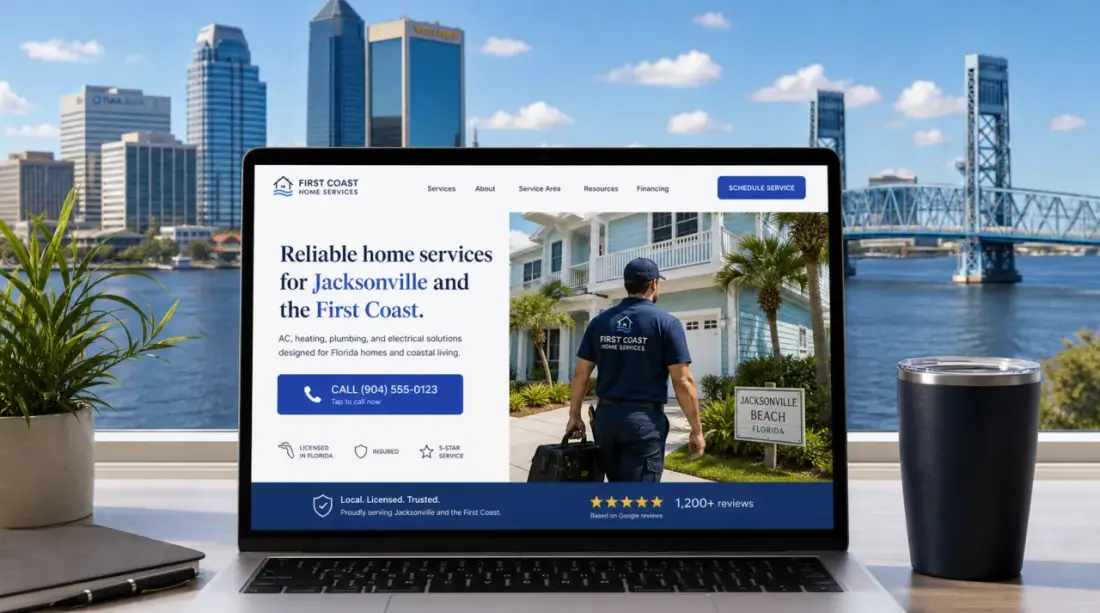 Jacksonville local-business website shown in a laptop browser