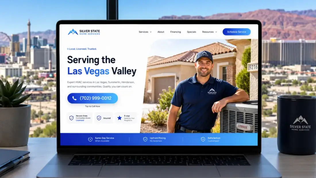Las Vegas local-business website shown in a laptop browser
