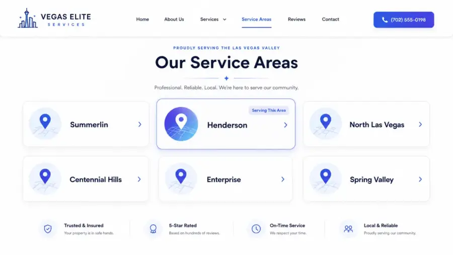 Service areas for a Las Vegas local business website