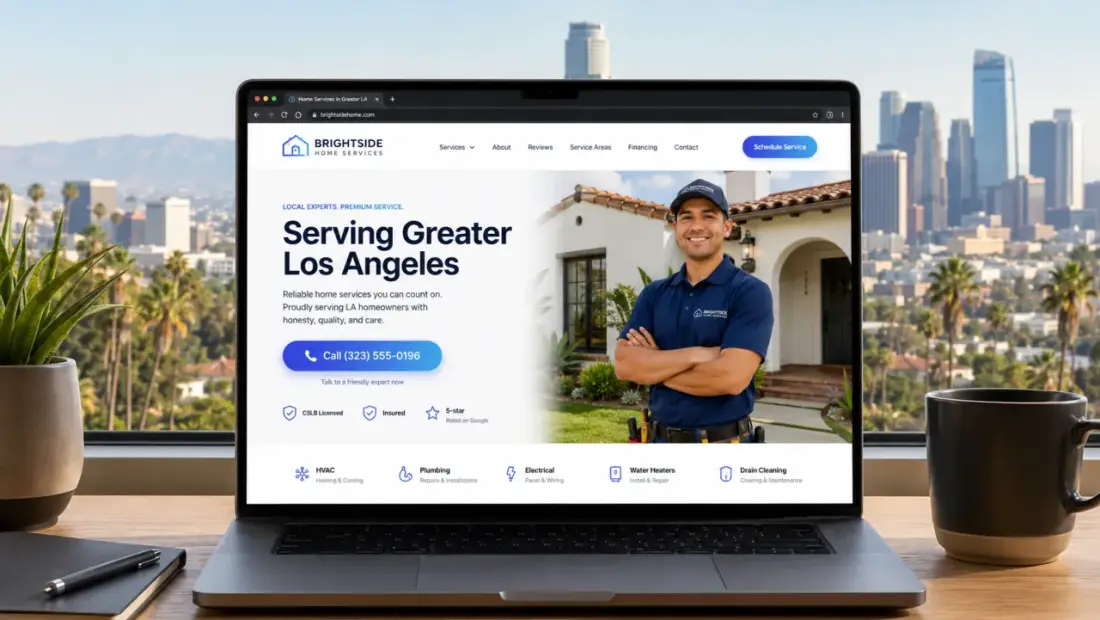 Los Angeles local-business website shown in a laptop browser