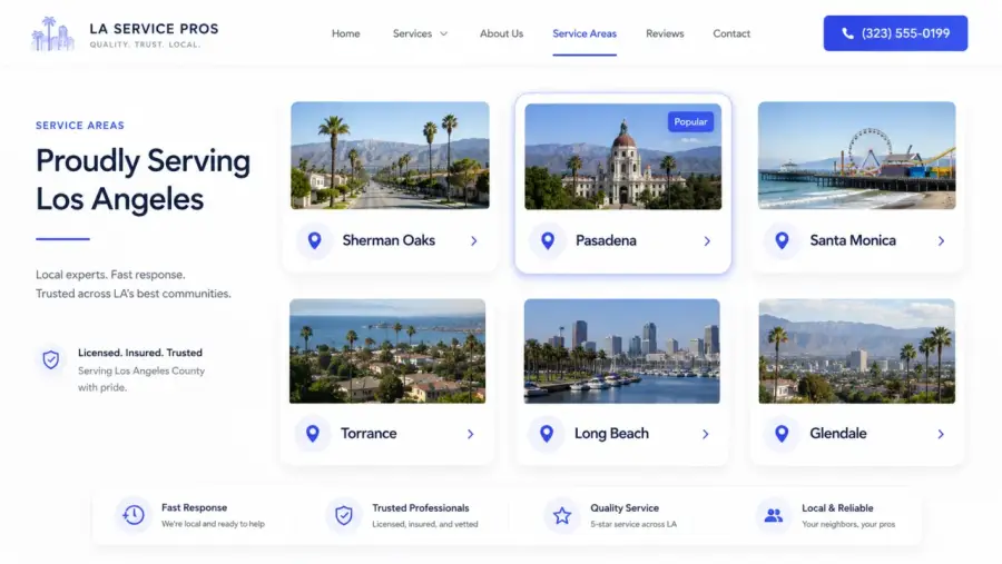 Service areas for a Los Angeles local business website