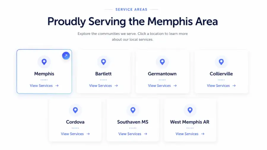 Service areas for a Memphis local business website