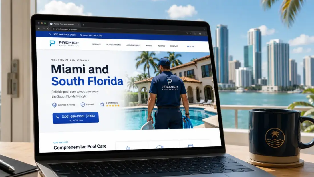 Miami local-business website shown in a laptop browser