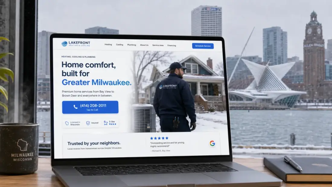 Milwaukee local-business website shown in a laptop browser