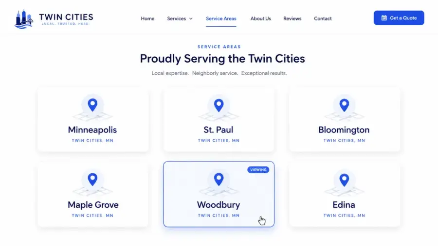 Service areas for a Minneapolis local business website