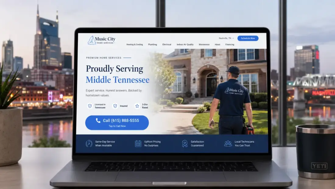 Nashville local-business website shown in a laptop browser