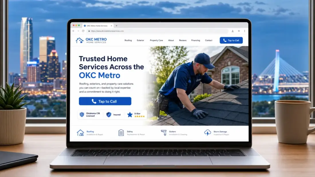 Oklahoma City local-business website shown in a laptop browser