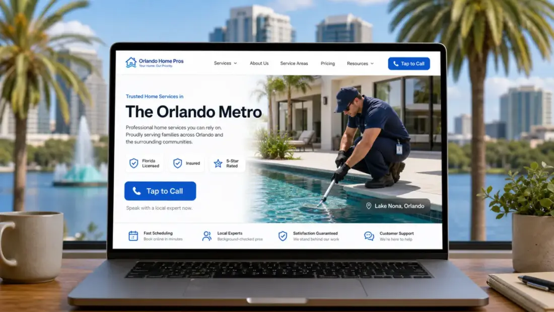 Orlando local-business website shown in a laptop browser
