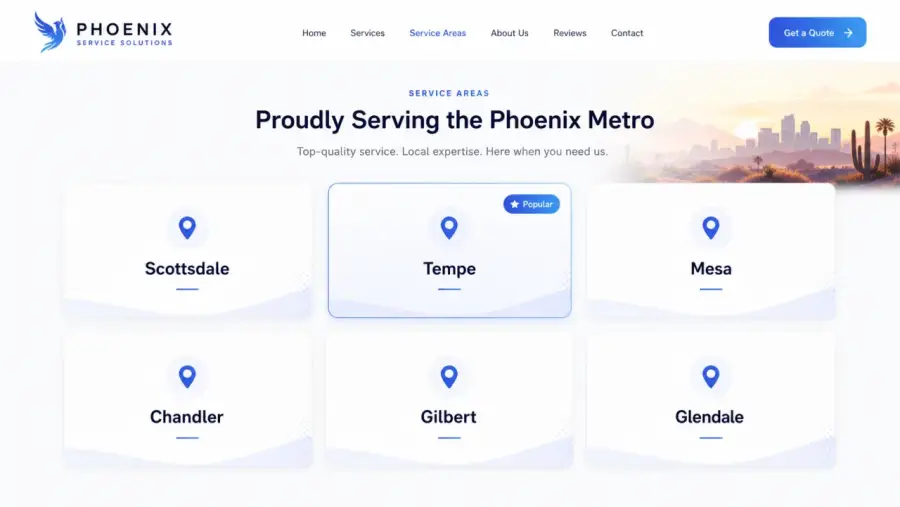 Service areas for a Phoenix local business website