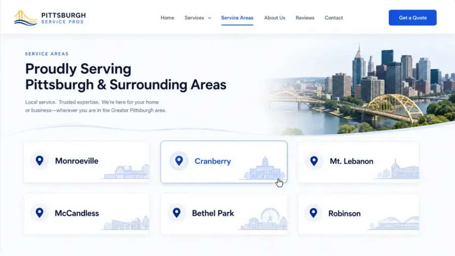 Service areas for a Pittsburgh local business website