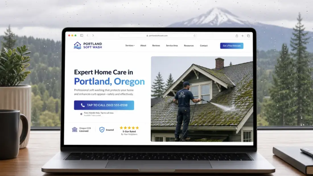 Portland local-business website shown in a laptop browser