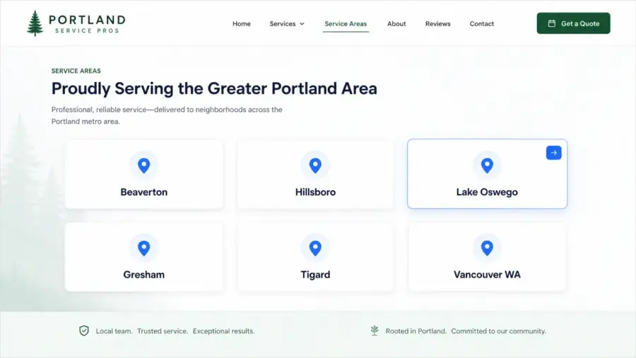 Service areas for a Portland local business website