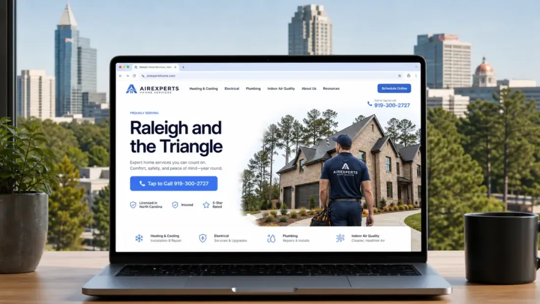 Raleigh local-business website shown in a laptop browser