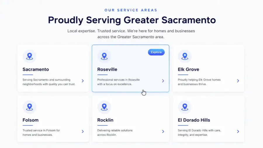 Service areas for a Sacramento local business website