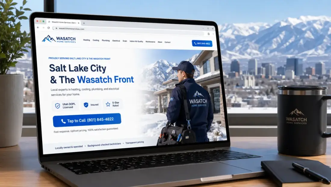 Salt Lake City local-business website shown in a laptop browser