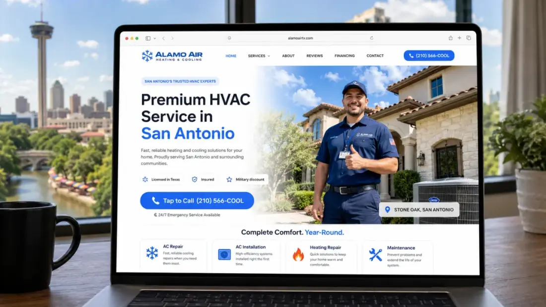 San Antonio local-business website shown in a laptop browser
