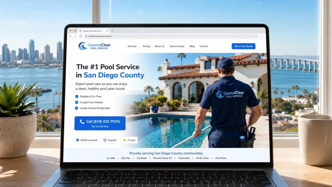 San Diego local-business website shown in a laptop browser