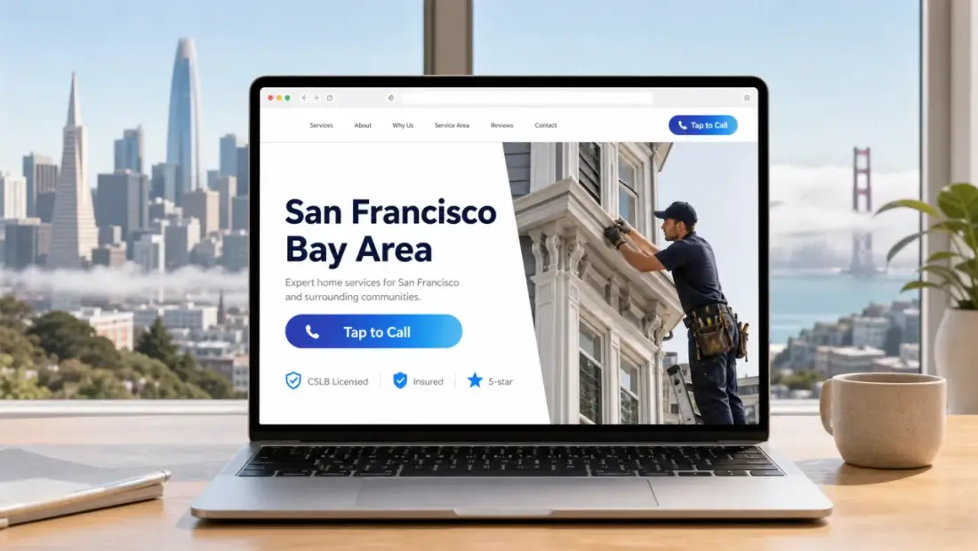San Francisco local-business website shown in a laptop browser