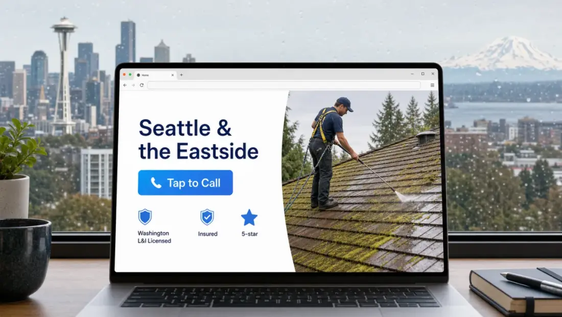 Seattle local-business website shown in a laptop browser