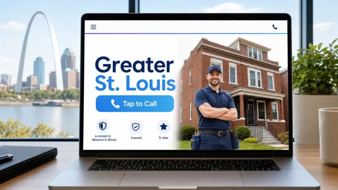 St. Louis local-business website shown in a laptop browser