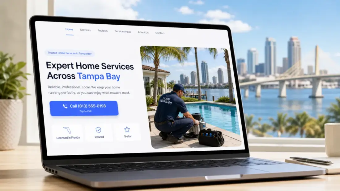Tampa local-business website shown in a laptop browser