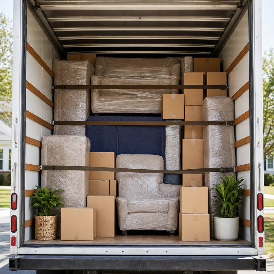 Neatly stacked cardboard boxes for a residential move