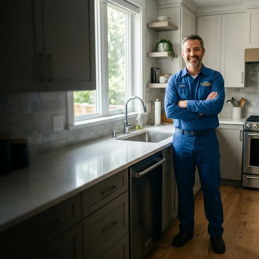 Homepage design for a plumbing and heating business, with an emergency-service banner and tap-to-call layout