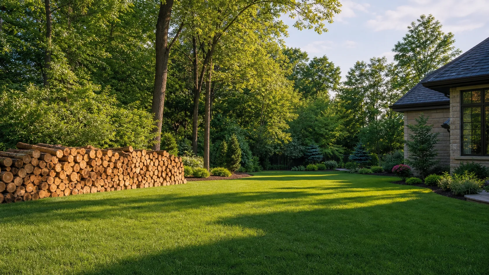 Clean manicured residential yard after professional tree work